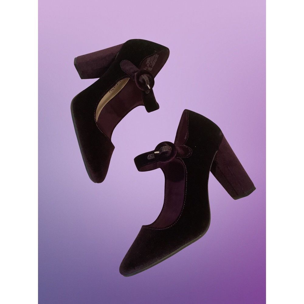 Christian Soriano Purple Velveteen Heels Mary Jane Chunky Block Pumps Sz 6.5 - Picture 6 of 8